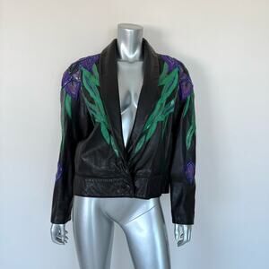ERES iris flower established leather skin jacket size M